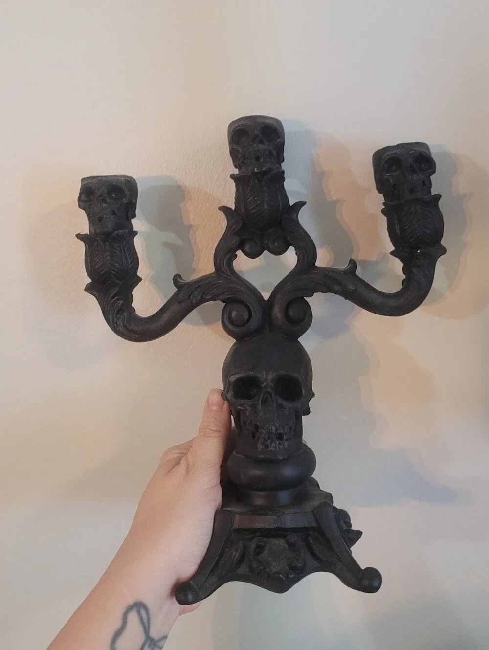 Black Skull Candelabra — Gothic Home Accent